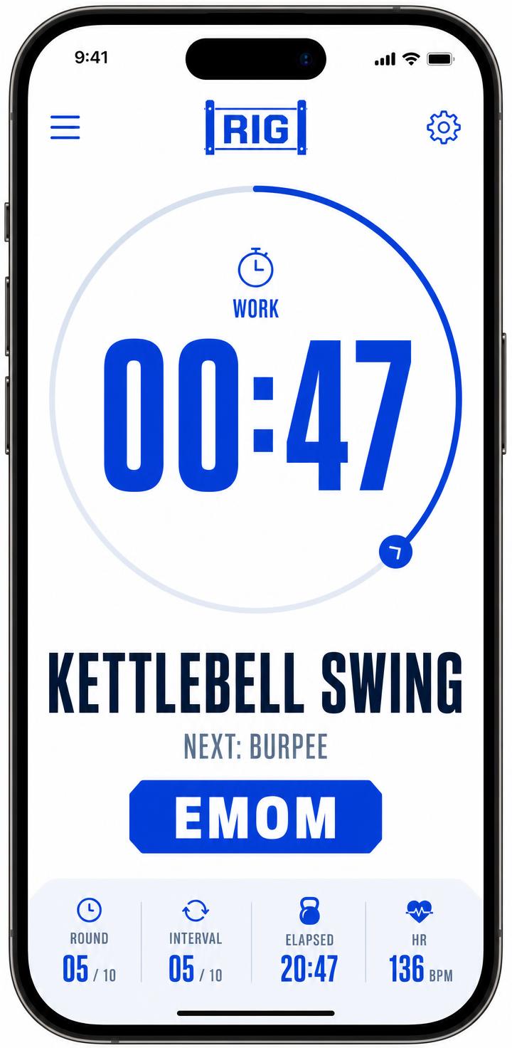 Xtickwod Interval Rig timer running on an iPhone
